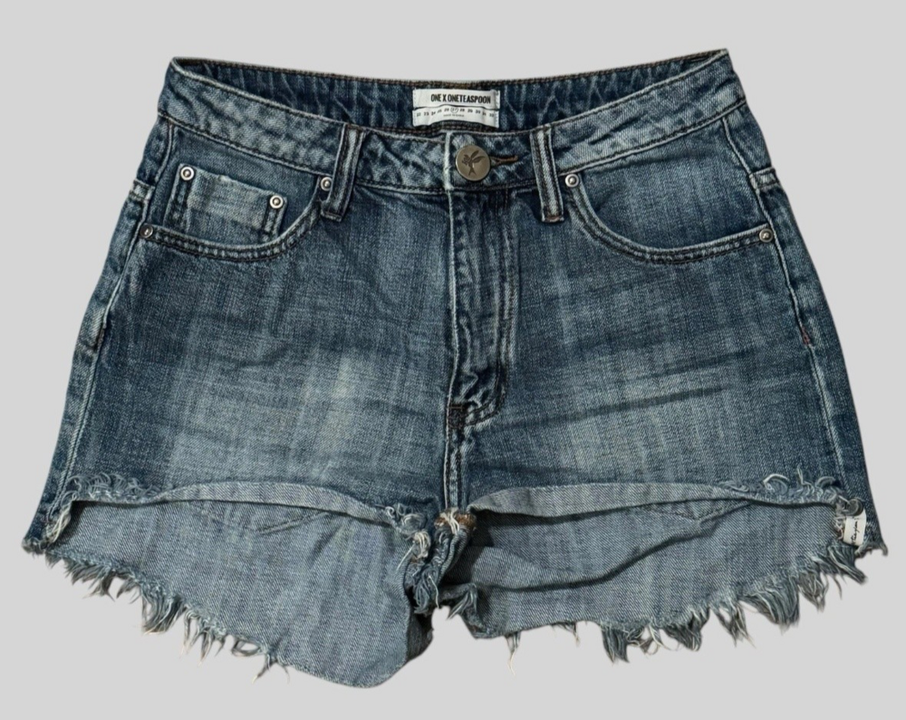One x OneTeaspoon Shorts Womens 27 Denim High Waist Bonita Distressed Raw Hem
